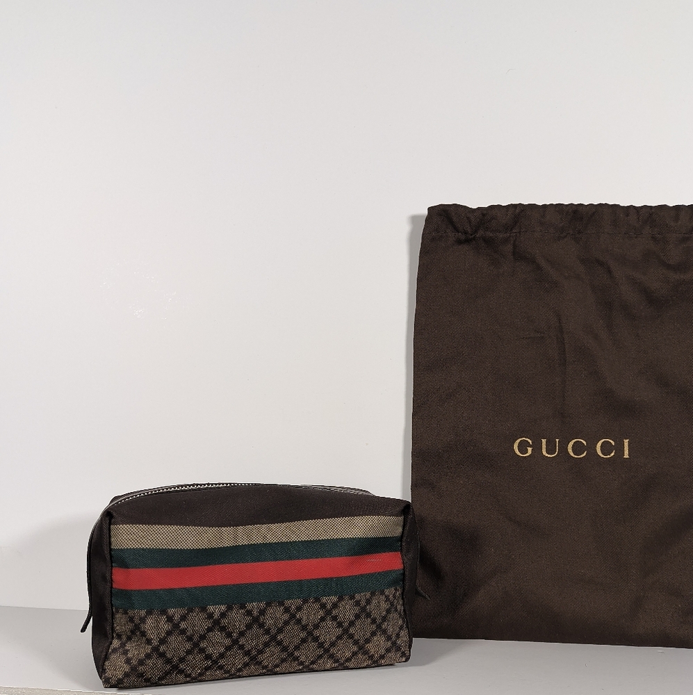 VINTAGE!!! Gucci brown bag with green& red stripe men/women W/ COA - Picture 6 of 13